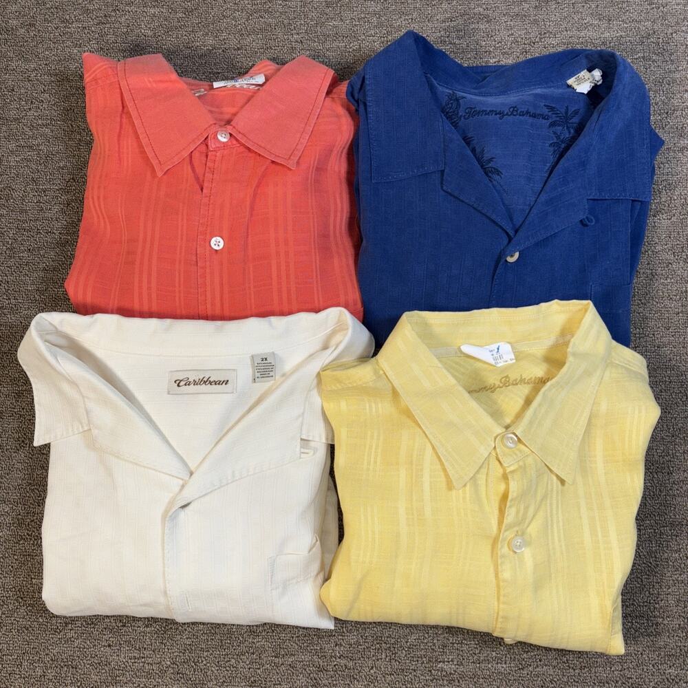 Tommy Bahama Caribbean Shirt Sleeve Shirt Lot 4 Shirts 2XL Blue Yellow Tropical